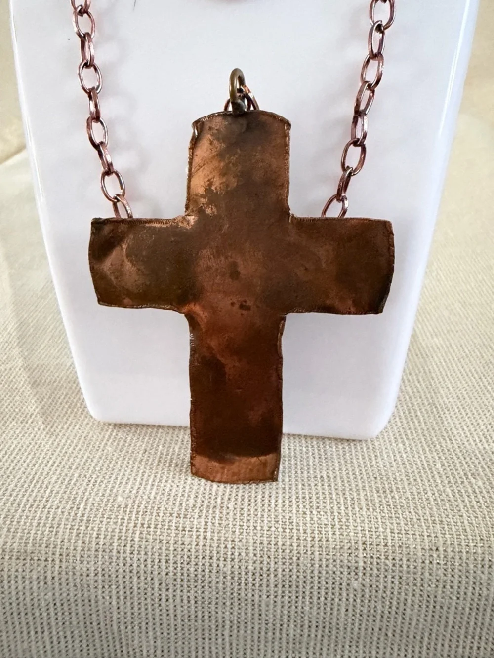 Copper Turquoise Cross Pendant Long Chain Necklace